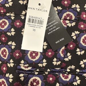 Ann Taylor Black Pants with Purple and Red Floral Design